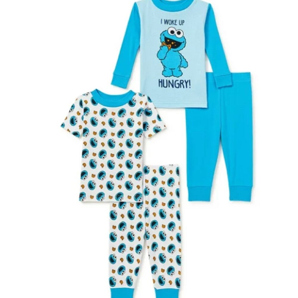 Sesame Street Character Pajama Set, 4-Piece, Cookie Monster, 12M - NWT